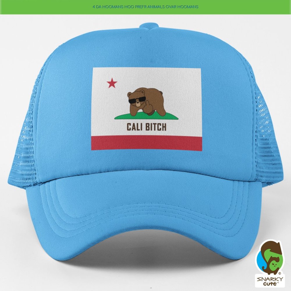 Cali B!tch California Bear Flag Foam Trucker Snapback Cap LIGHT BLUE